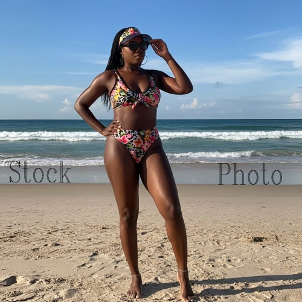 URCHICS Floral Leopard print 2 Piece Swimsuit Faux Ties Size M